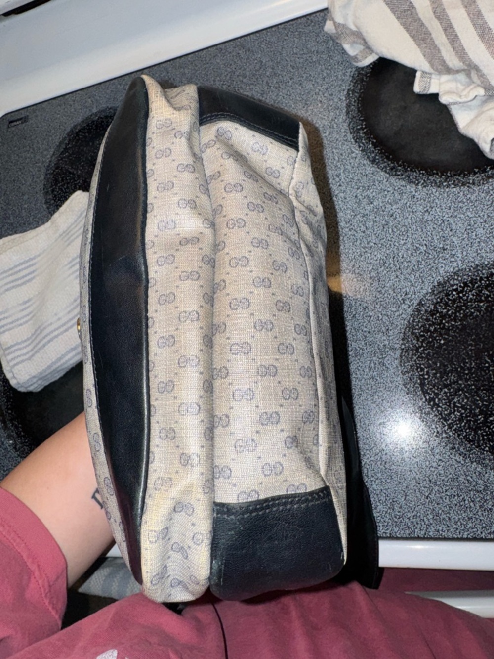 VTG Gucci Micro GG Logo Canvas & Navy Leather Crossbody Shoulder Bag - Picture 5 of 12